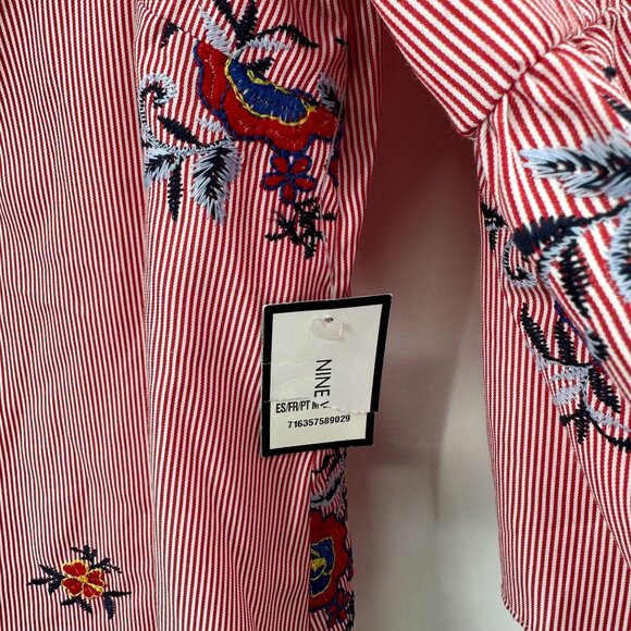 Nine West Women's Floral Embroidered BOHO Artsy Boxy Bell Sleeve Top Size Medium - Picture 6 of 6